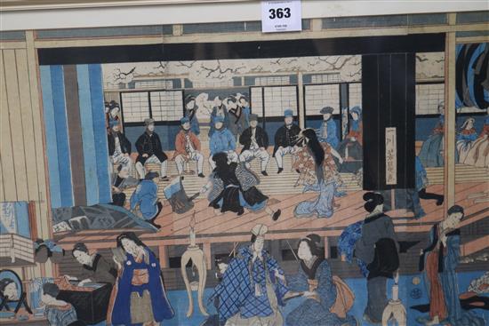 Utagawa Yoshikazu (act. 1850-70), A Childrens Dance Performance at the Gankiro Teahouse in Yokohama overall 14 x 29in.
